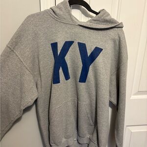 Gildan Heavy Blend Gray Hoodie with Blue Letters
